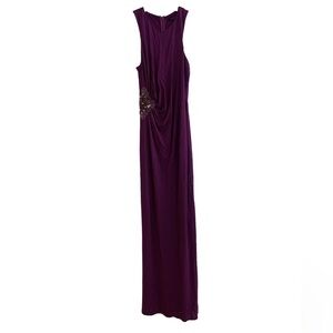 David Meister / high neck ruched beaded Maxi evening Gown 6